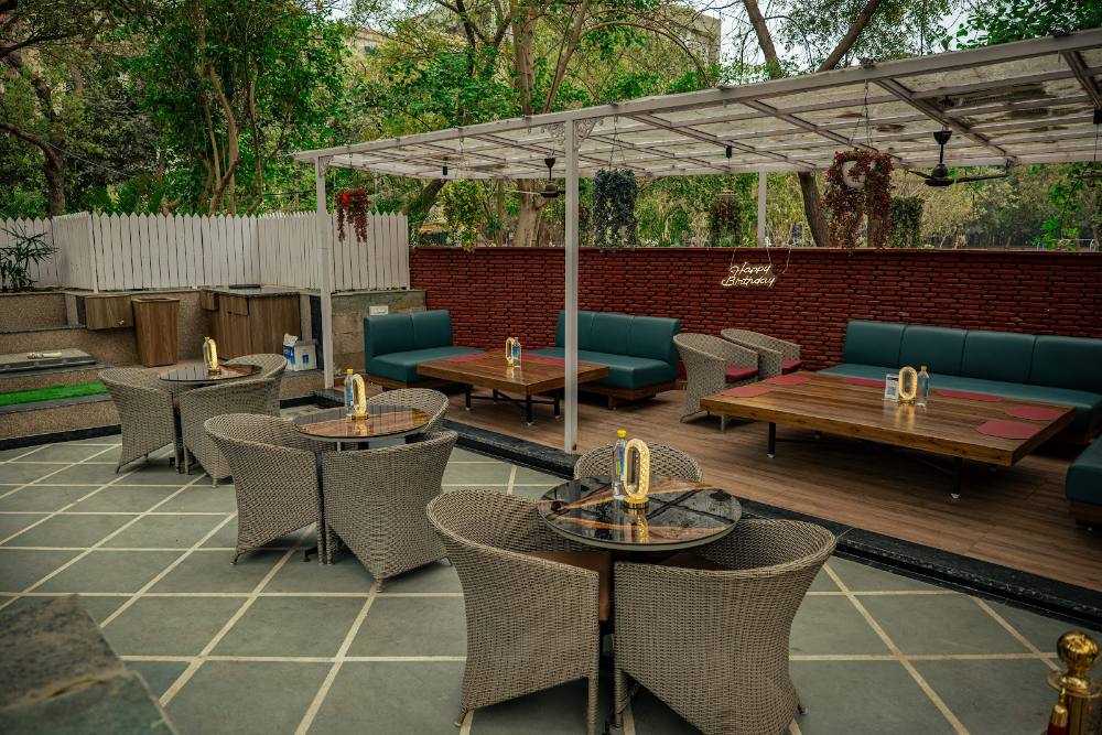 Cushioned outdoor lounge seating